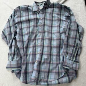 Peter Millar Shirt Mens Large Blue‎ Plaid Button Down Long Sleeve MS14W52CHL